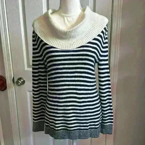 Vineyard Vines Sweater Long Sleeve Navy & Cream Striped Angora/Cashmere Women S - Picture 3 of 9